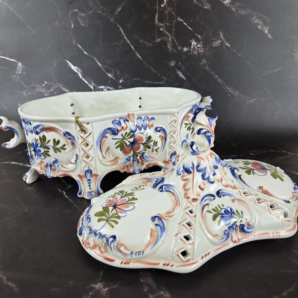 Hand Painted Ceramic Ceramiche Leonardo Italian Lidded Compote Bowl Floral NWT - Picture 9 of 16